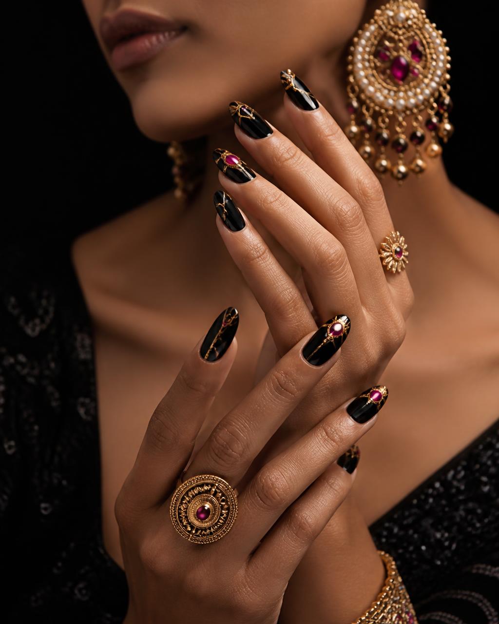 Premium black and gold nail artistry
